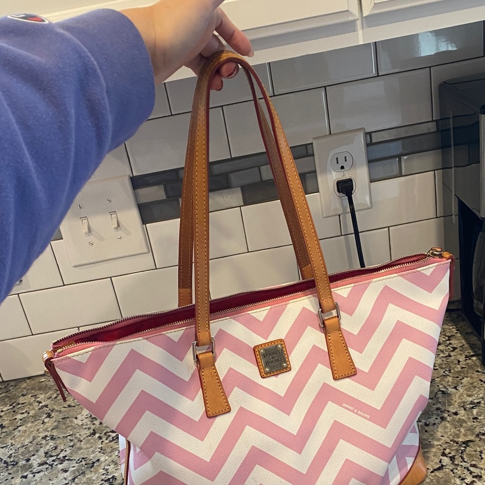 Dooney & Bourke Pink and White Chevron Tote - Picture 6 of 6